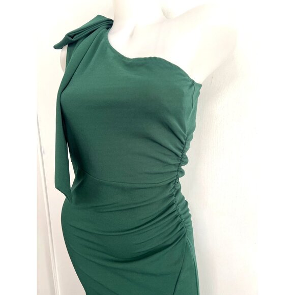 Prettygarden Green Dress One-Shoulder Maxi Bow & Ruched Side Detail Size Small - Picture 4 of 12
